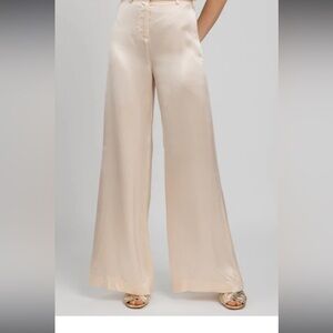 L'AGENCE Wide Leg Satin Pants in Light Beige